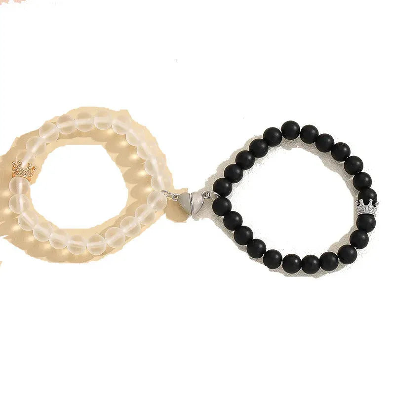 Fashion Jewelry 2pcs Handmade Crown Beaded Charms Bracelet Luminou Heart Glow In The Dark Couple Bracelet For Lover Men Women Fluorescent Gift - Bellarte Enchanté Fashion Jewelry 2pcs Handmade Crown Beaded Charms Bracelet Luminou Heart Glow In The Dark Couple Bracelet For Lover Men Women Fluorescent Gift